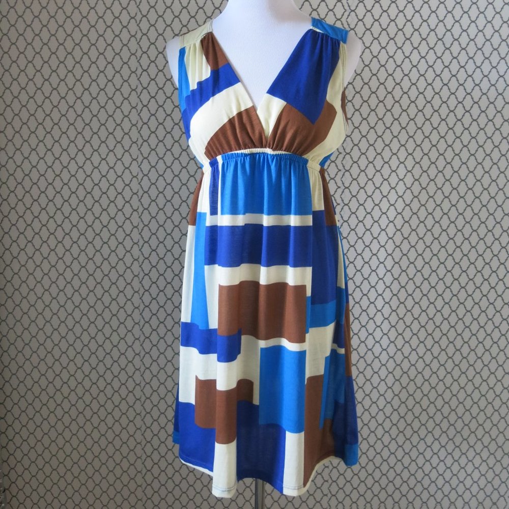 Vintage Havana Sleeveless V Neck Empire Waist Tropical Summer Dress - Size Large